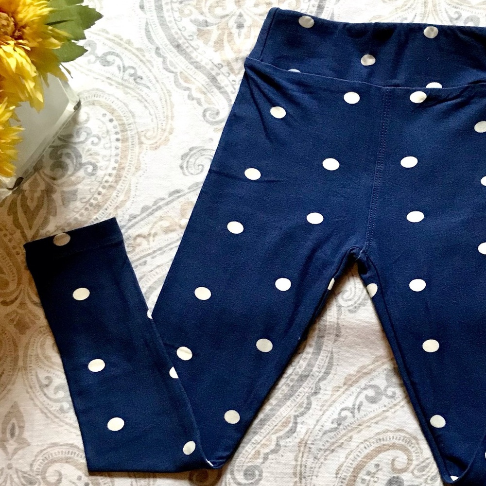 LuLaRoe Blue Polka Dot Print Kids Leggings, S/M